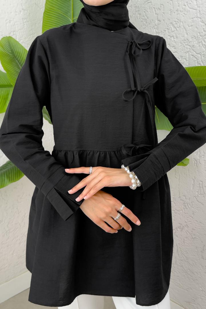 Belden Büzgülü Kimono 0002 - SİYAH |  