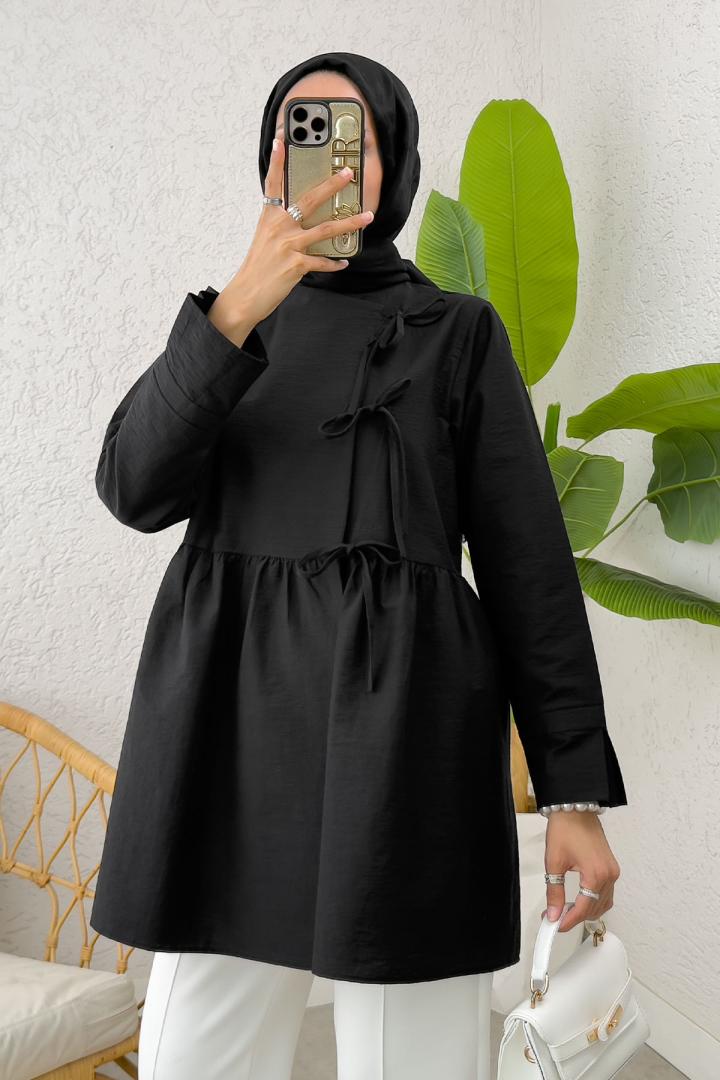 Belden Büzgülü Kimono 0002 - SİYAH |  