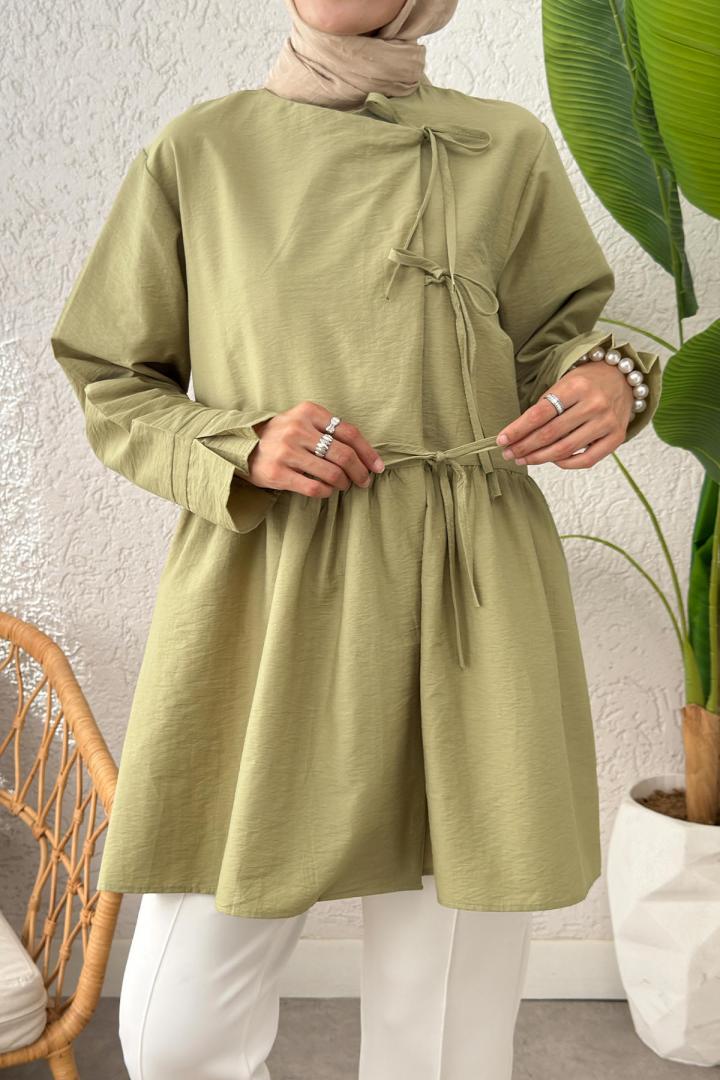 Belden Büzgülü Kimono 0002 - AÇIK HAKİ |  