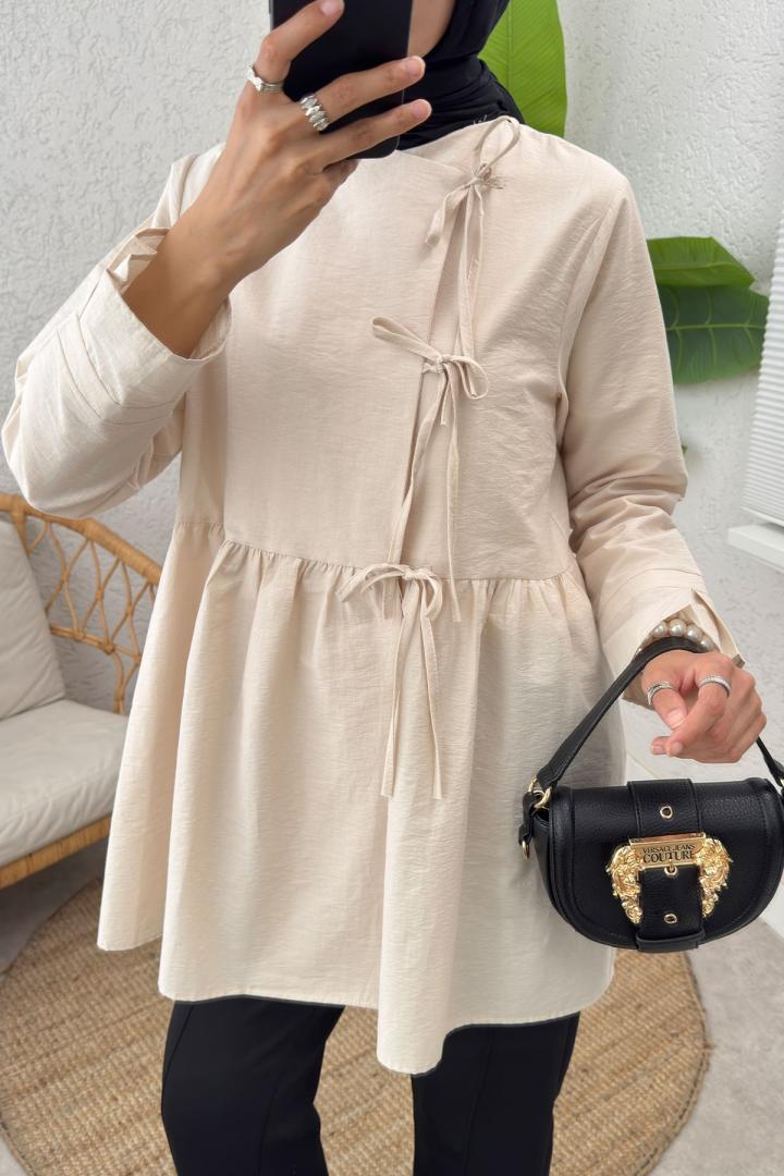 Belden Büzgülü Kimono 0002 - BEJ |  