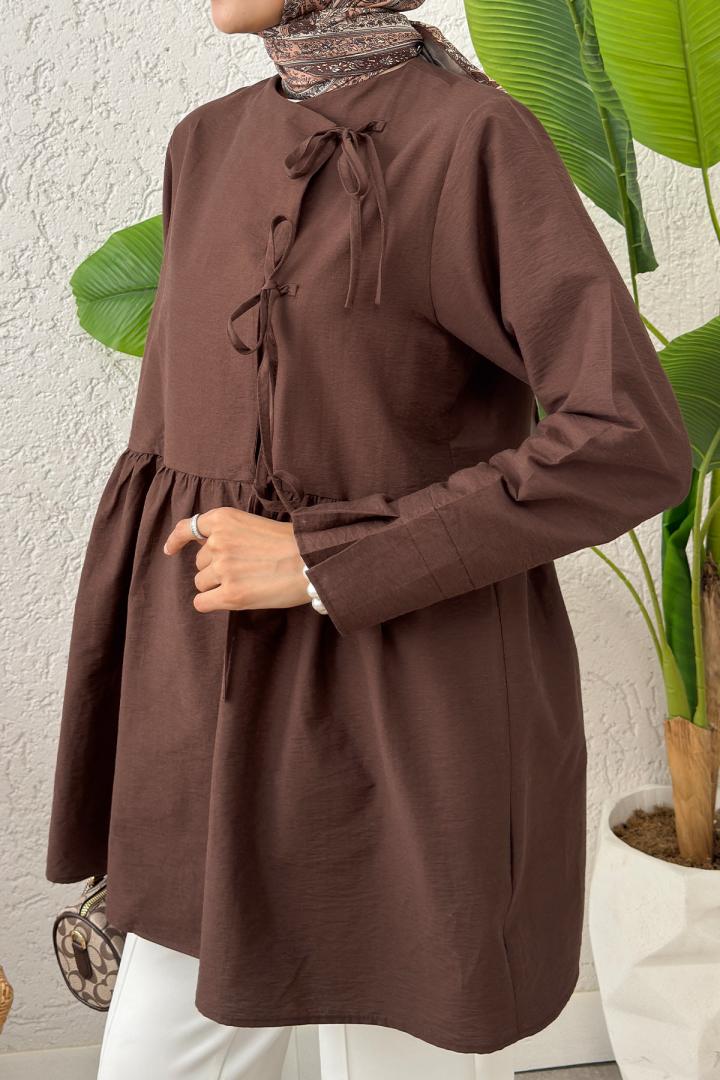 Belden Büzgülü Kimono 0002 - KAHVERENGİ |  