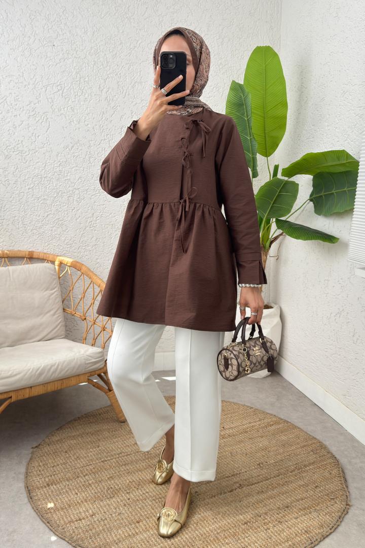Belden Büzgülü Kimono 0002 - KAHVERENGİ |  