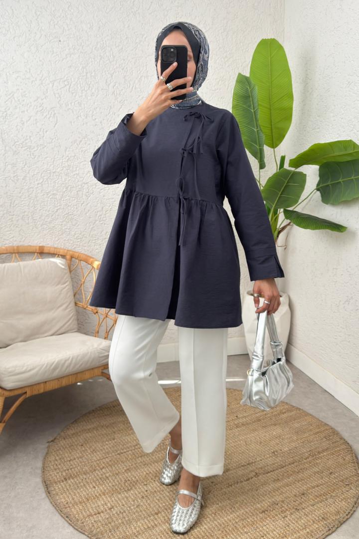 Belden Büzgülü Kimono 0002 - LACİVERT |  