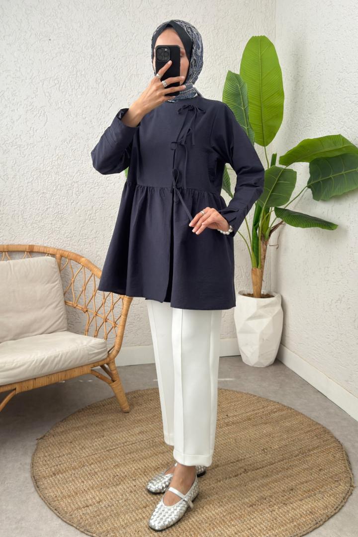 Belden Büzgülü Kimono 0002 - LACİVERT |  