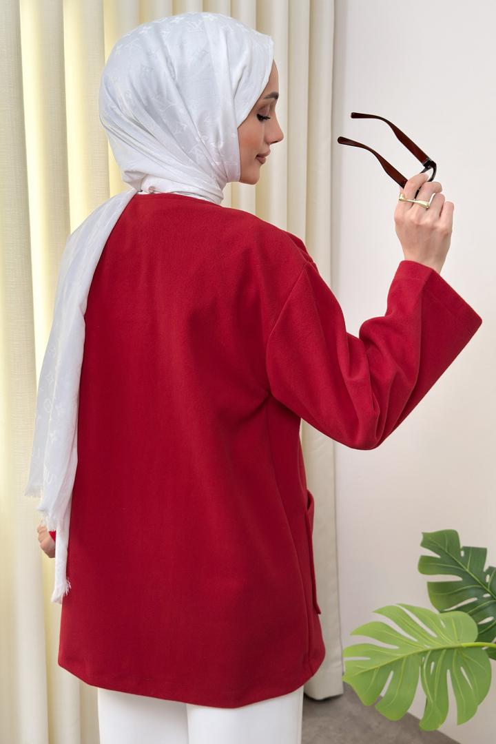 Kaşe Cepli Bisiklet Yaka Ceket 0017 - KIRMIZI |  