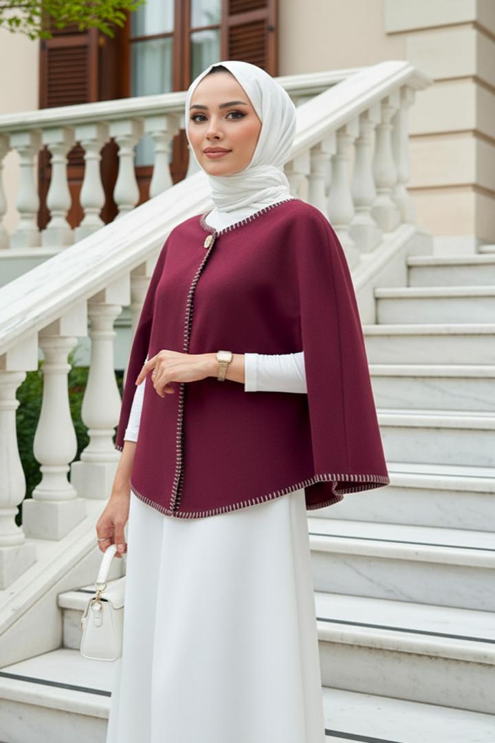 Tek Düğmeli Kaşe Panço 0018 - BORDO |  