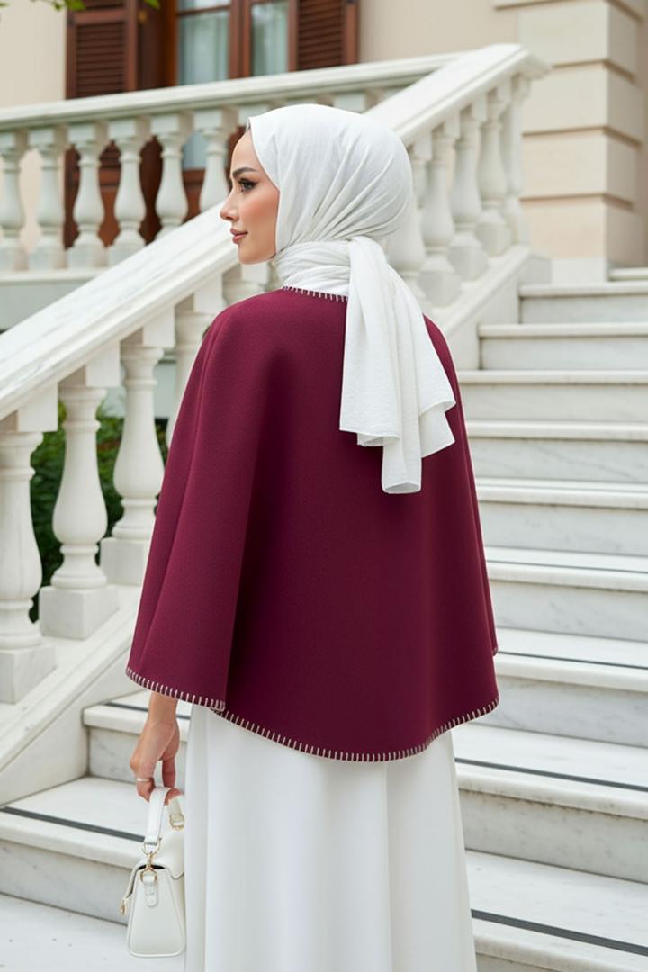 Tek Düğmeli Kaşe Panço 0018 - BORDO |  