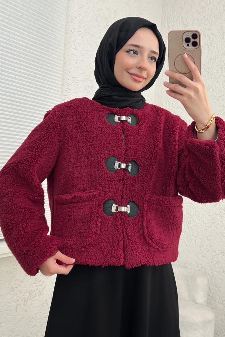 Toka Detaylı Peluş Ceket 0020 - BORDO | Salih Çelebi 
