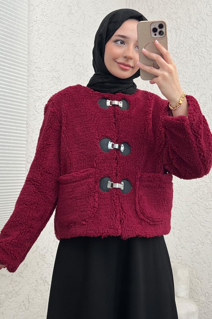 Toka Detaylı Peluş Ceket 0020 - BORDO | Salih Çelebi 