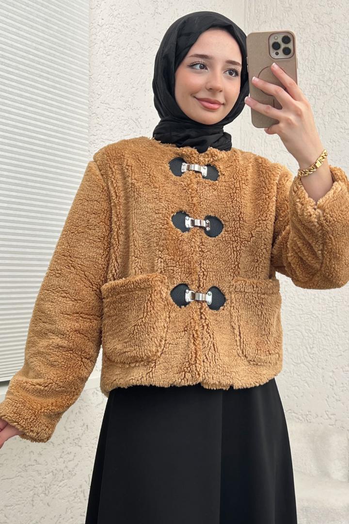 Toka Detaylı Peluş Ceket 0020 - CAMEL | Salih Çelebi 