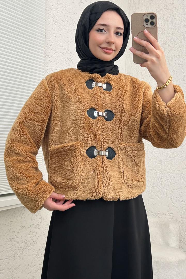 Toka Detaylı Peluş Ceket 0020 - CAMEL | Salih Çelebi 