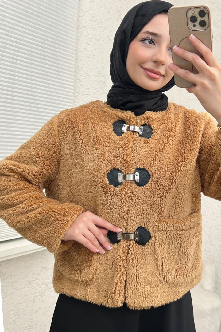 Toka Detaylı Peluş Ceket 0020 - CAMEL | Salih Çelebi 
