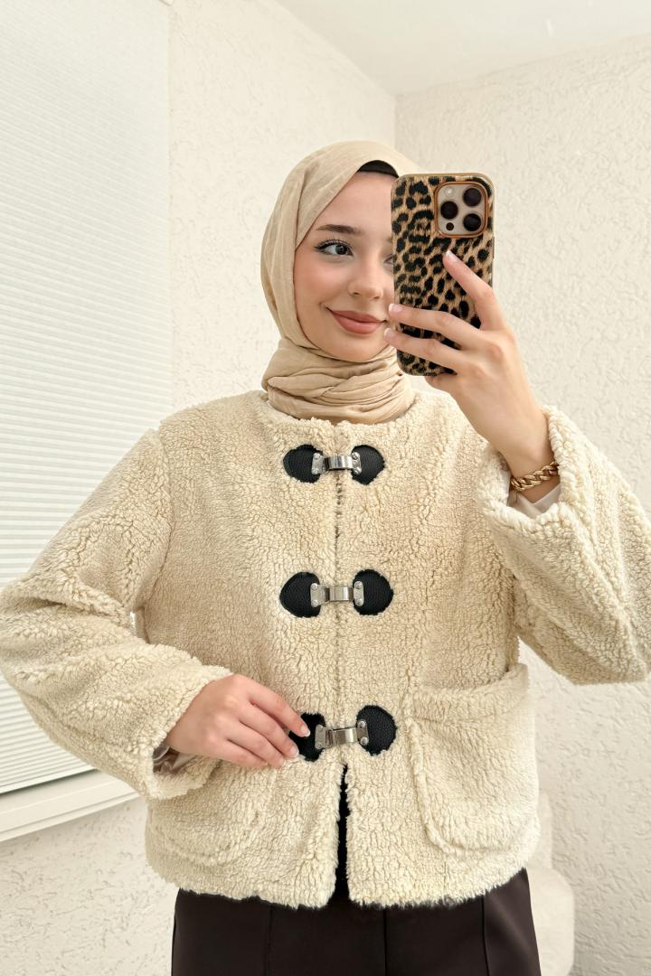 Toka Detaylı Peluş Ceket 0020 - BEJ | Salih Çelebi 