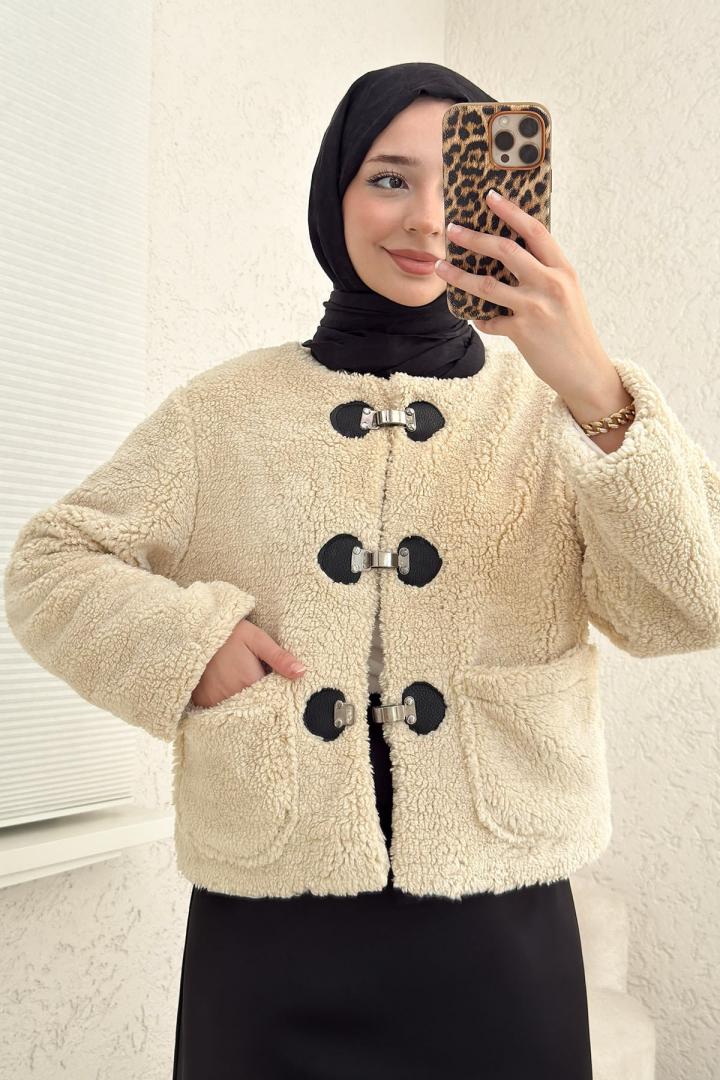 Toka Detaylı Peluş Ceket 0020 - BEJ | Salih Çelebi 
