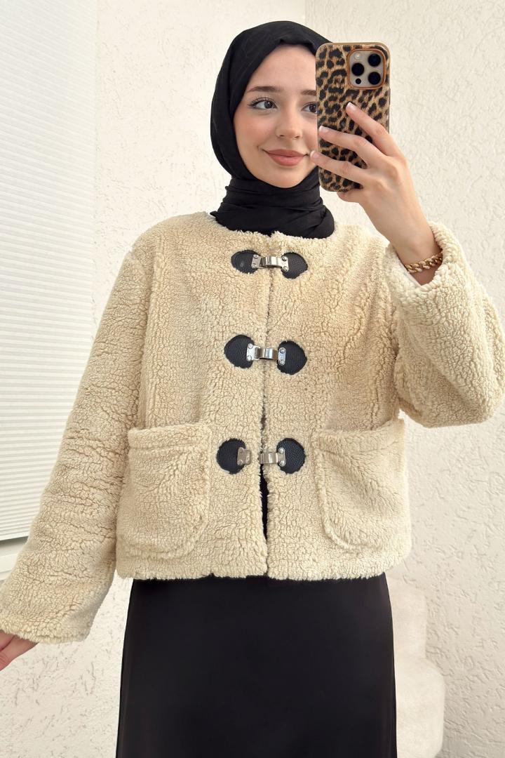 Toka Detaylı Peluş Ceket 0020 - BEJ | Salih Çelebi 