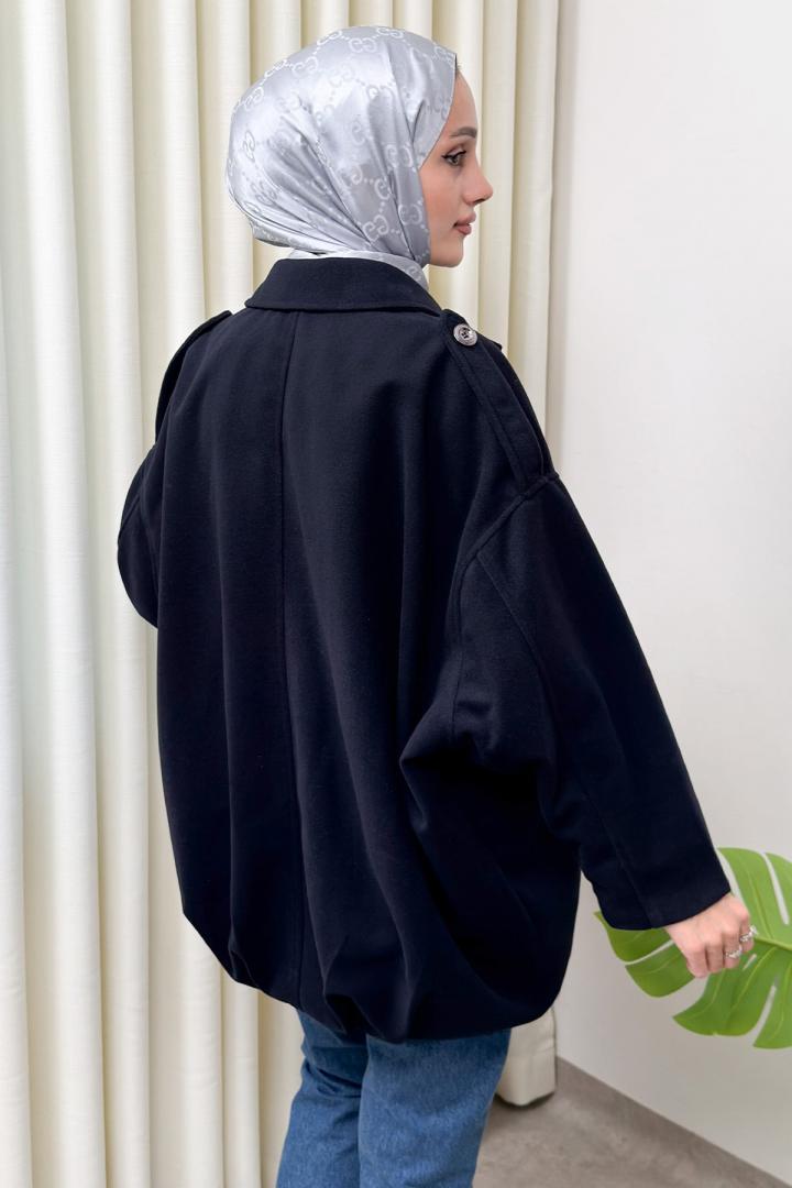 Fermuarlı Oversize Kaşe Kaban 0037 - LACİVERT |  