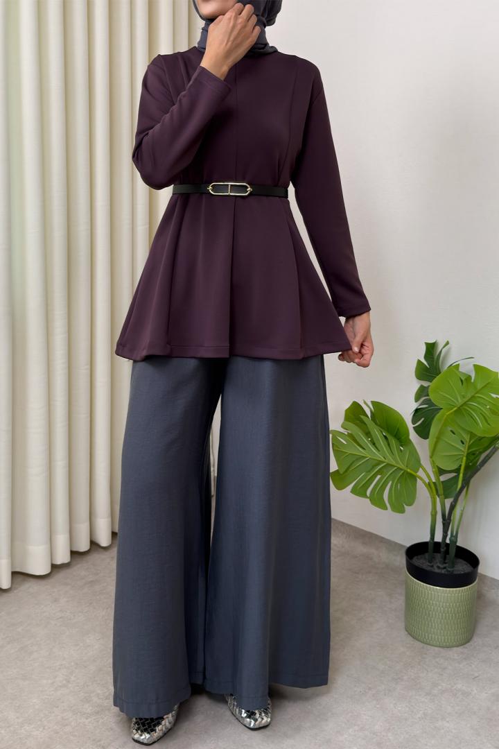 Kemerli Peplum Bluz 0040 - MOR | Salih Çelebi 