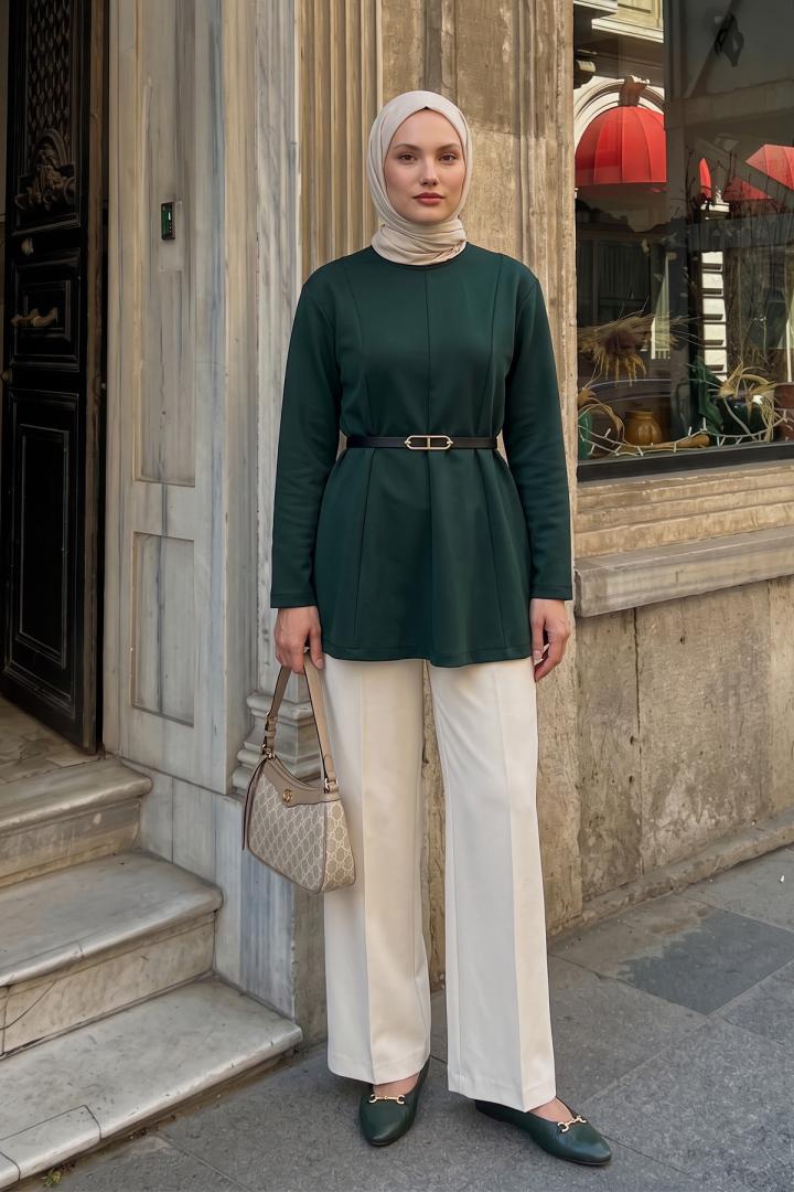 Kemerli Peplum Bluz 0040 - ZÜMRÜT YEŞİLİ | Salih Çelebi 
