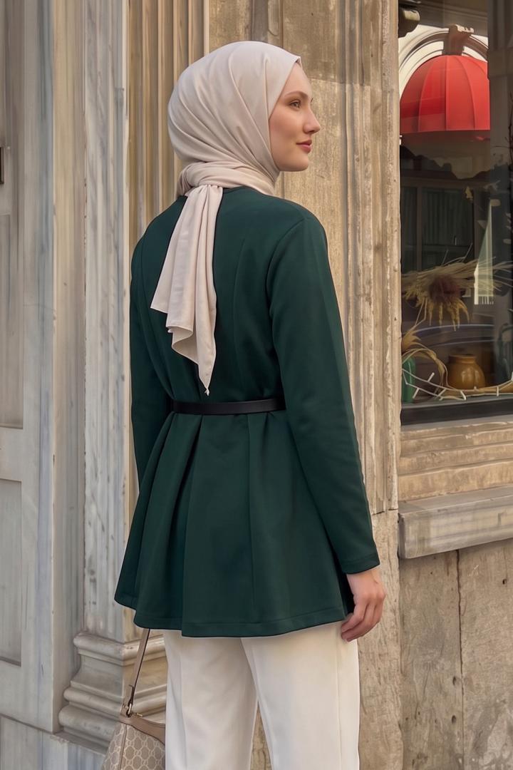 Kemerli Peplum Bluz 0040 - ZÜMRÜT YEŞİLİ | Salih Çelebi 