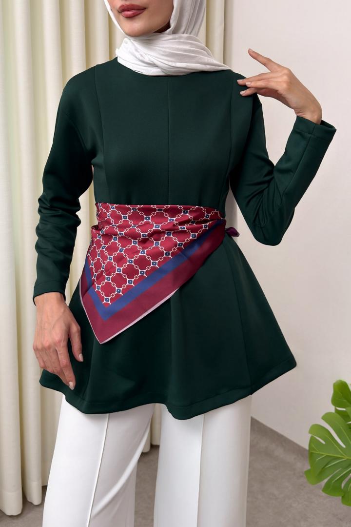 Kemerli Peplum Bluz 0040 - ZÜMRÜT YEŞİLİ |  