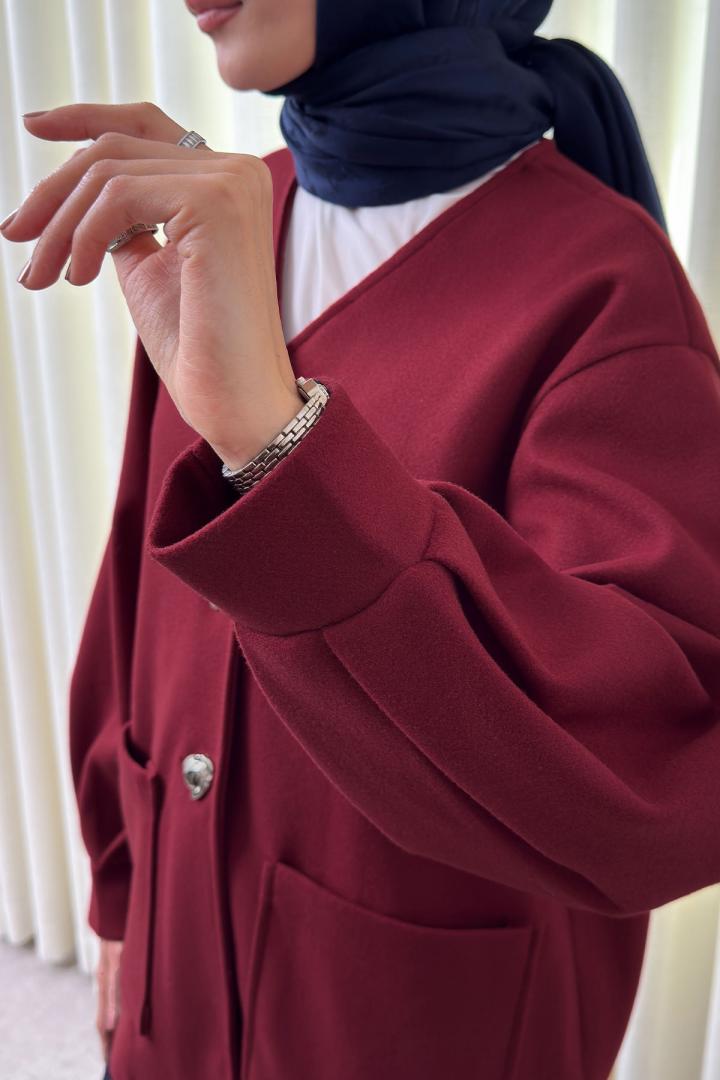 V Yaka Kaşe Ceket 0041 - BORDO |  