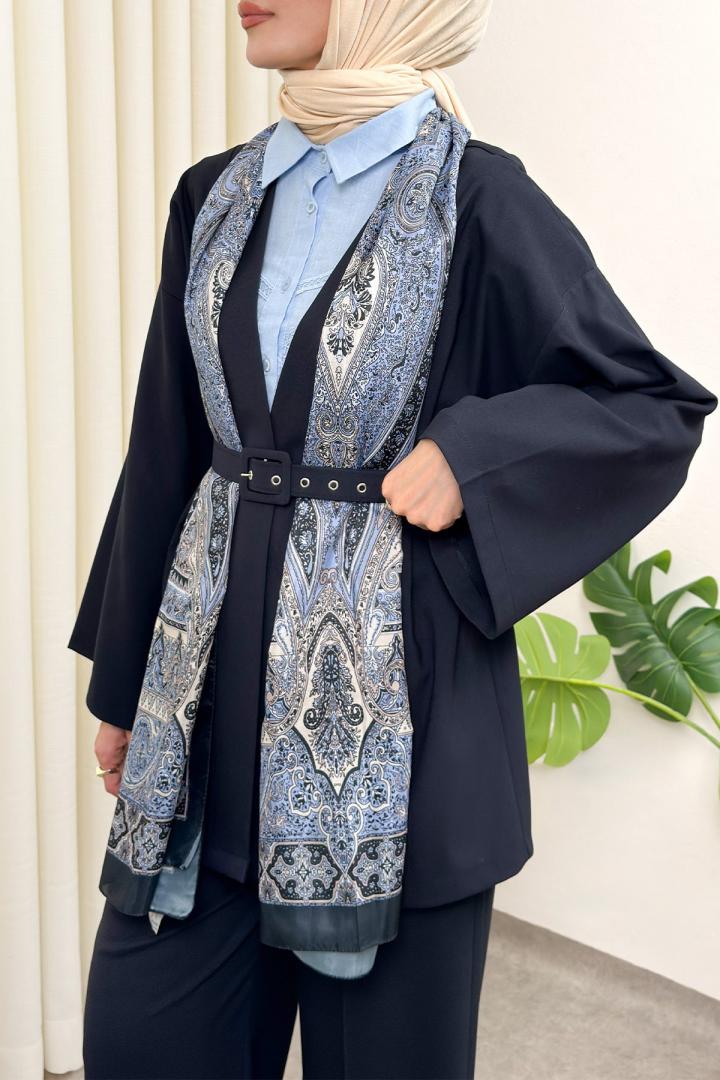 Geniş Kol Kimono Kemerli Pantolon Takım 0047 - LACİVERT |  