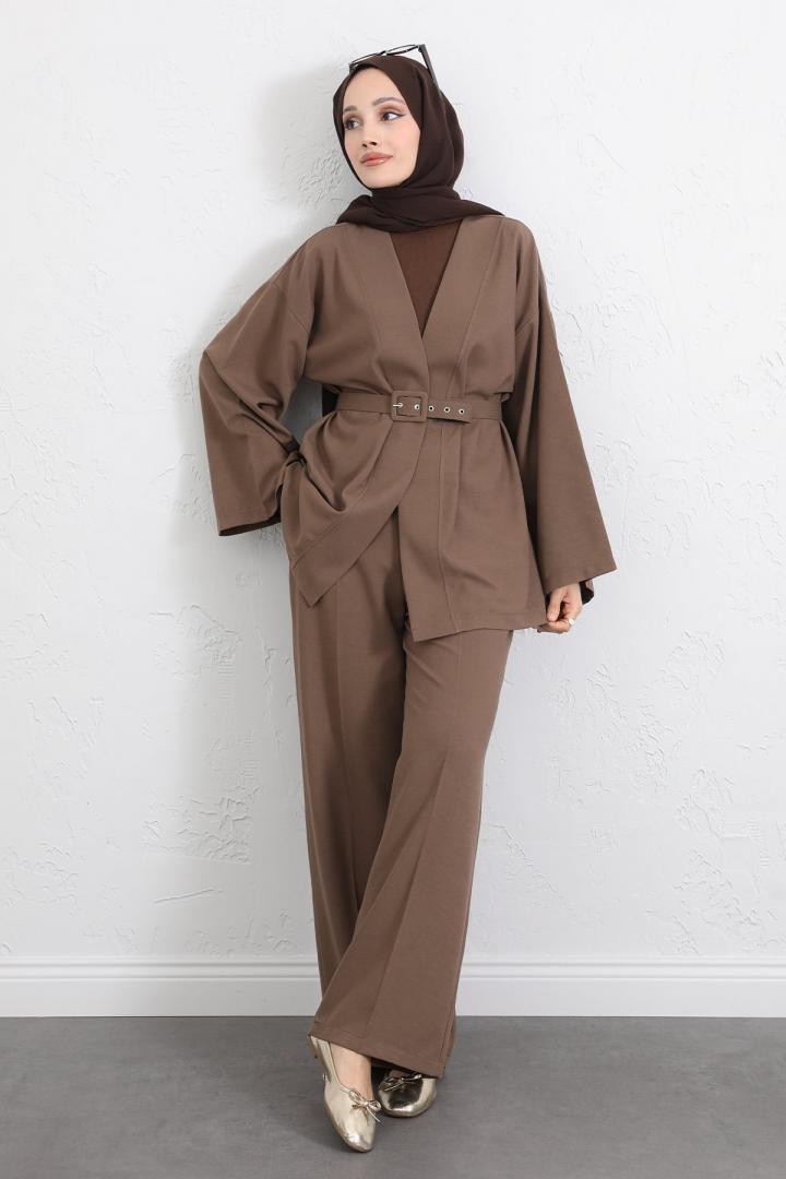 Kemerli Kimono Takım 0047 - VİZON |  