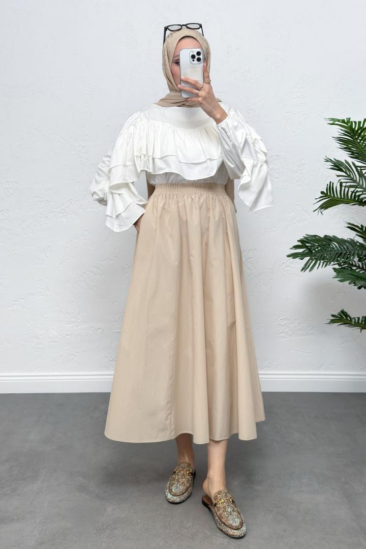 Cepli Poplin Etek 0060 - EKRU |  