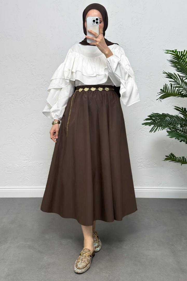 Cepli Poplin Etek 0060 - KAHVERENGİ |  