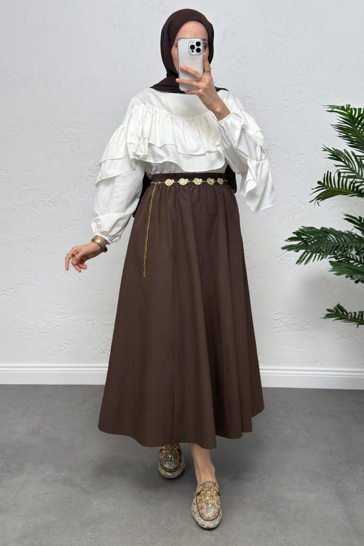 Cepli Poplin Etek 0060 - KAHVERENGİ |  