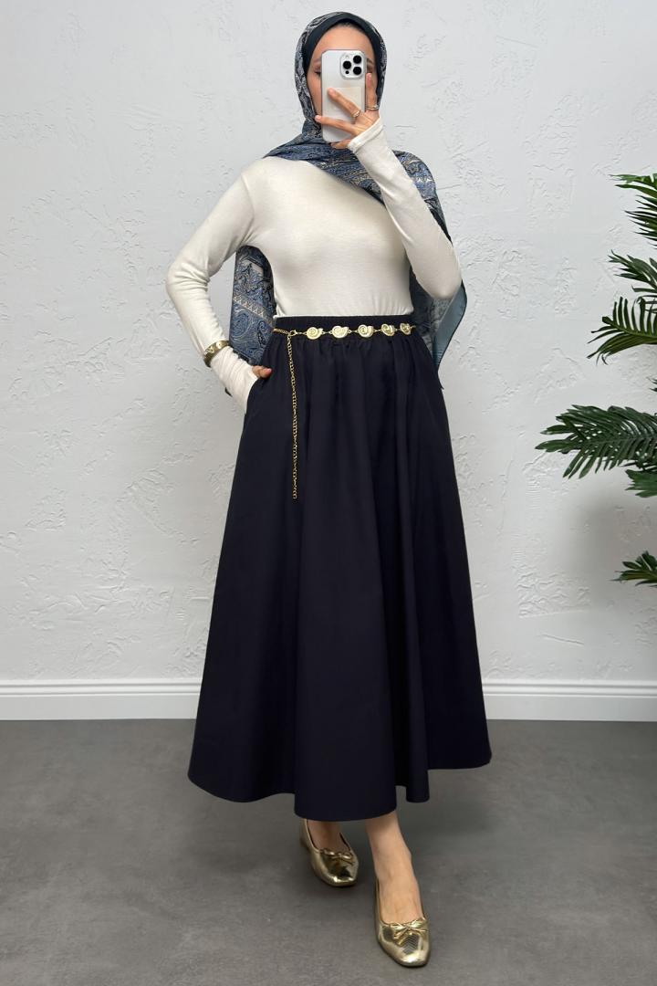 Cepli Poplin Etek 0060 - LACİVERT |  