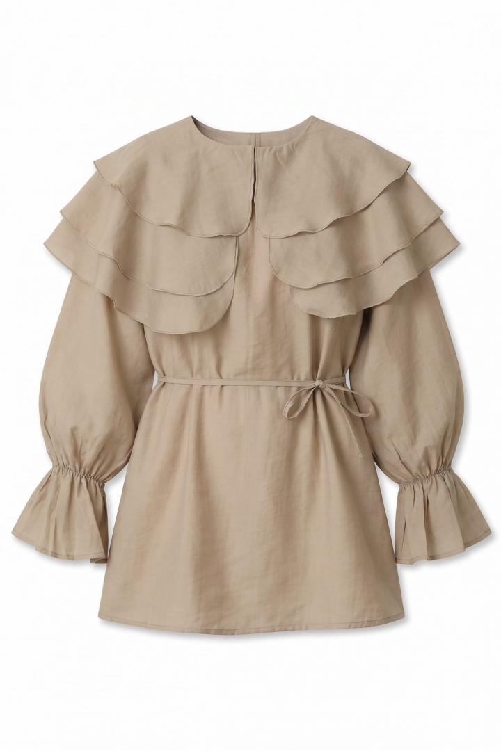 Katlı Yaka Tunik 0062 - BEJ |  