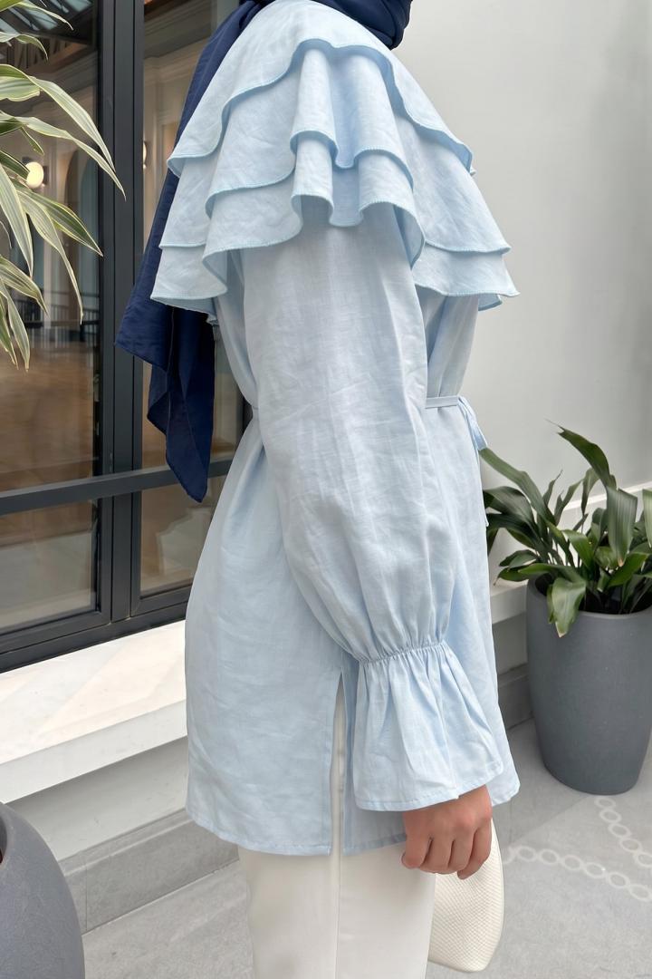 Katlı Yaka Tunik 0062 - BEBE MAVİSİ |  