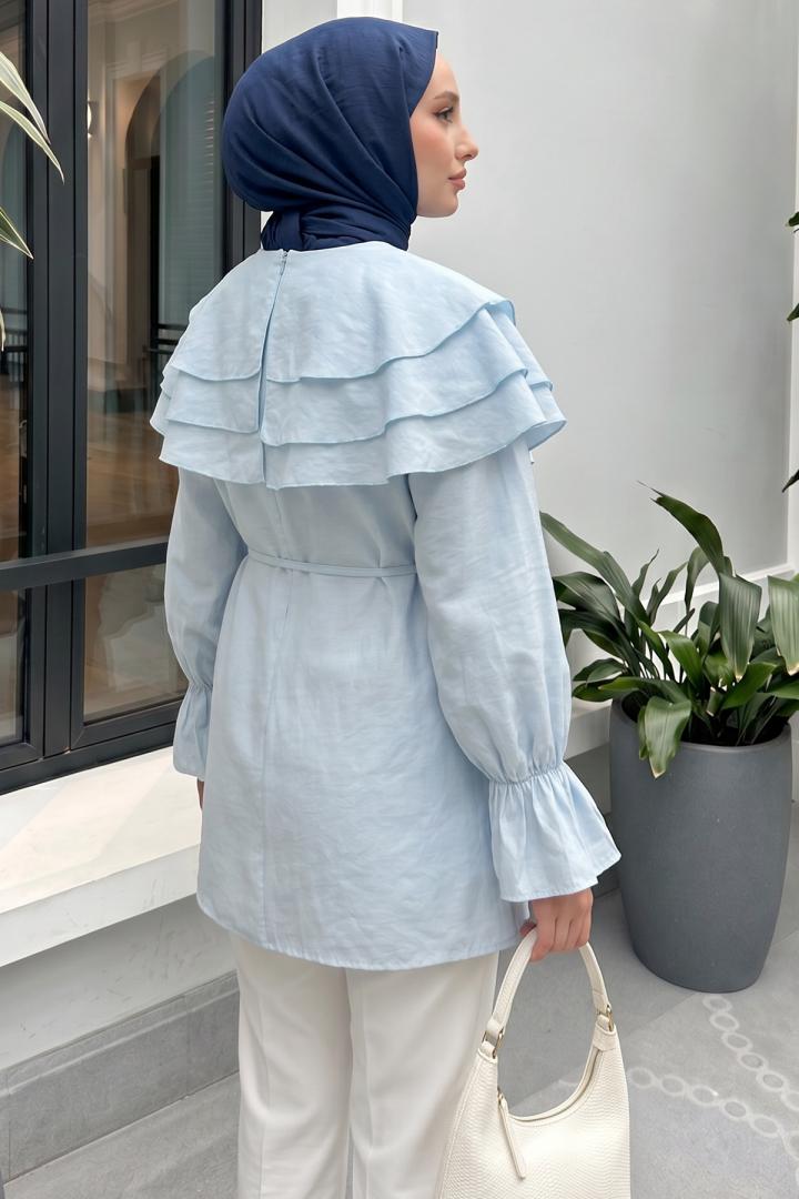 Katlı Yaka Tunik 0062 - BEBE MAVİSİ |  