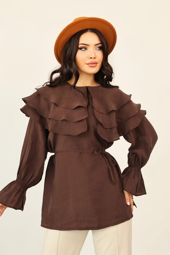 Katlı Yaka Tunik 0062 - KAHVERENGİ |  