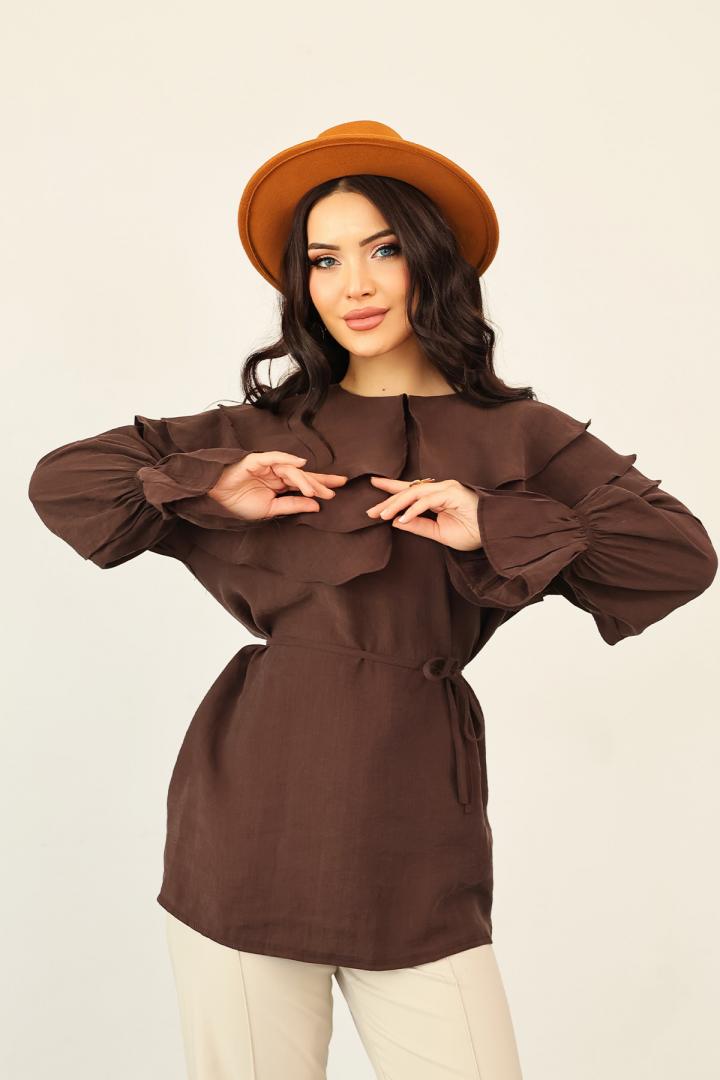 Katlı Yaka Tunik 0062 - KAHVERENGİ |  