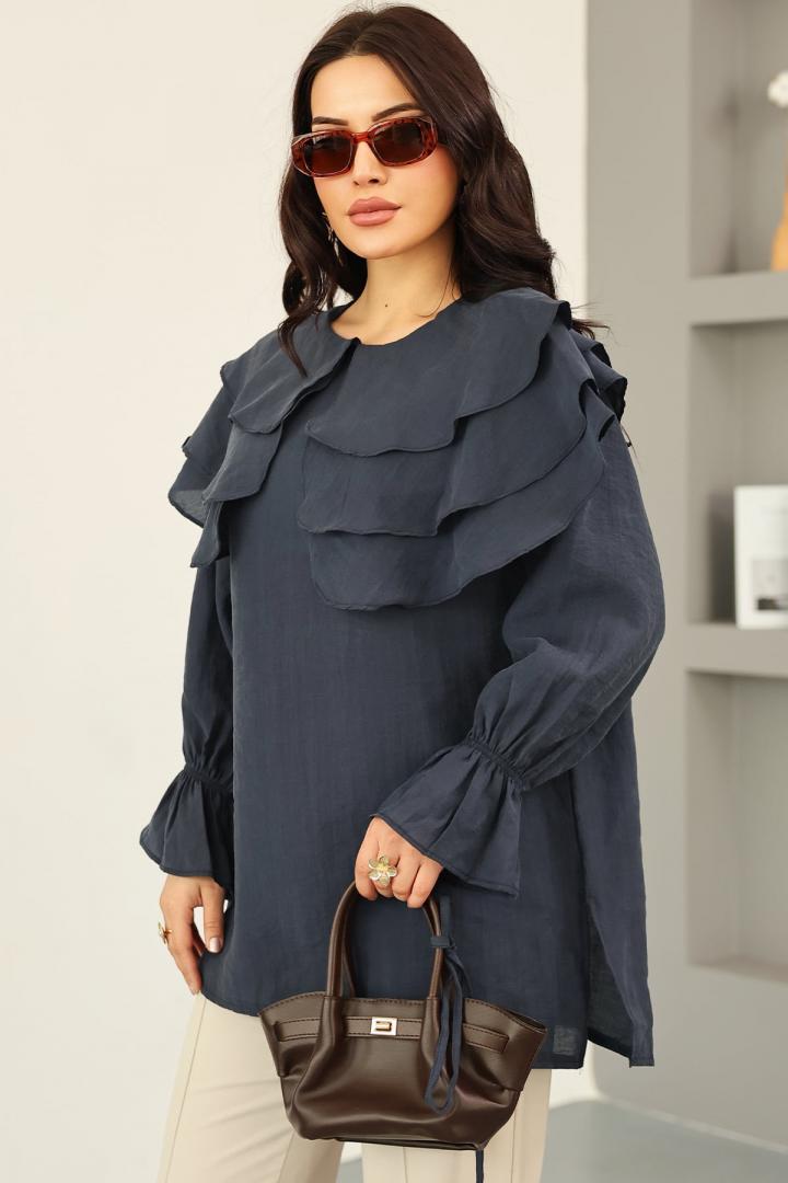 Katlı Yaka Tunik 0062 - LACİVERT | Salih Çelebi 