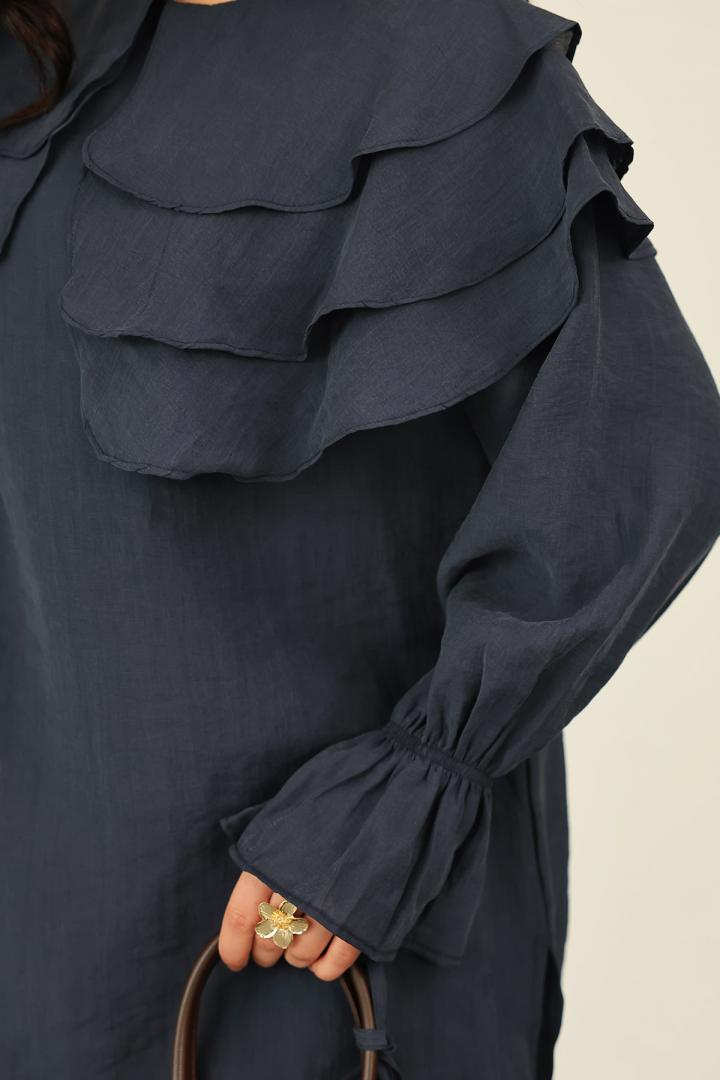 Katlı Yaka Tunik 0062 - LACİVERT | Salih Çelebi 