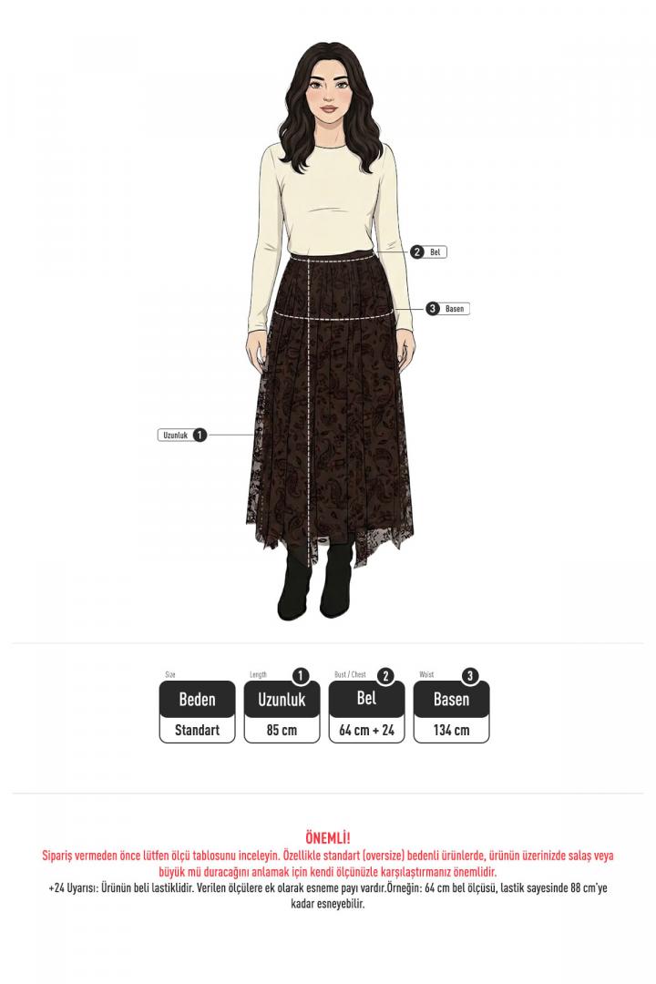 Buta Desenli Asimetrik Tül Etek 0086 - SİYAH |  