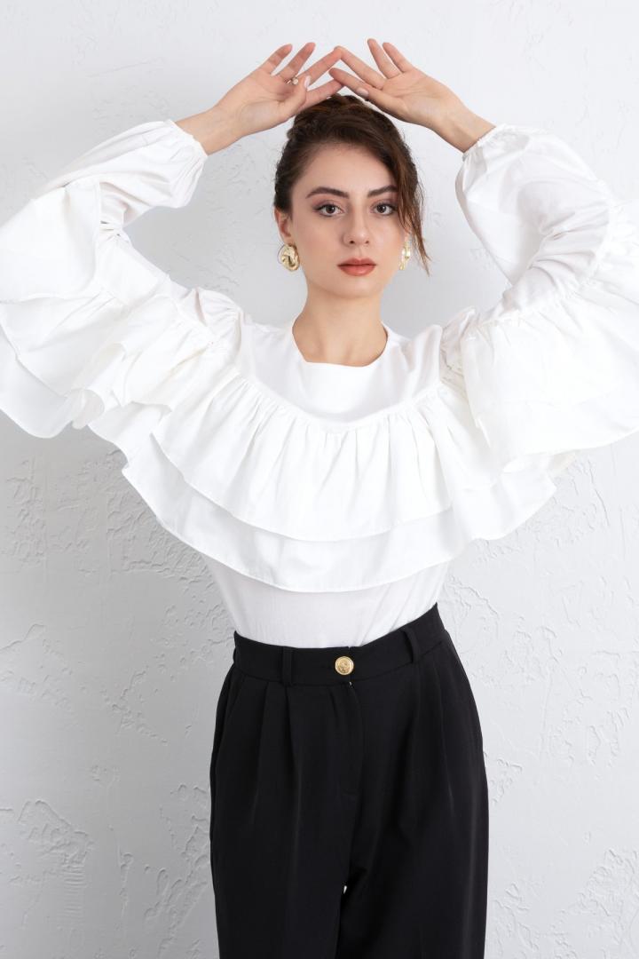 Volan Detay Bluz 0087 - BEYAZ |  
