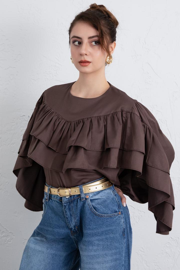 Volan Detay Bluz 0087 - KAHVERENGİ |  