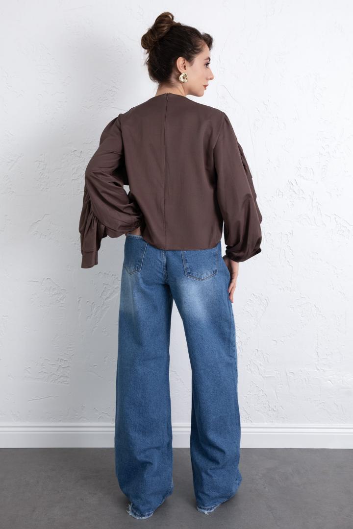 Volan Detay Bluz 0087 - KAHVERENGİ |  