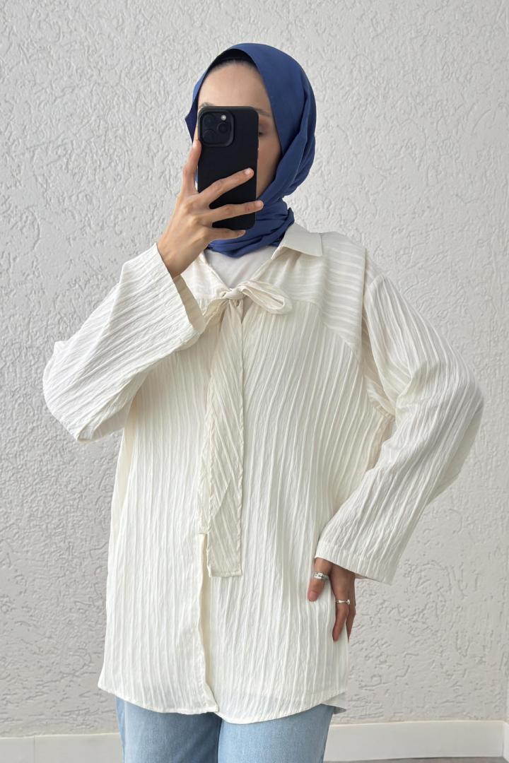 Fiyonk Bağlamalı Kimono 2225 - EKRU |  