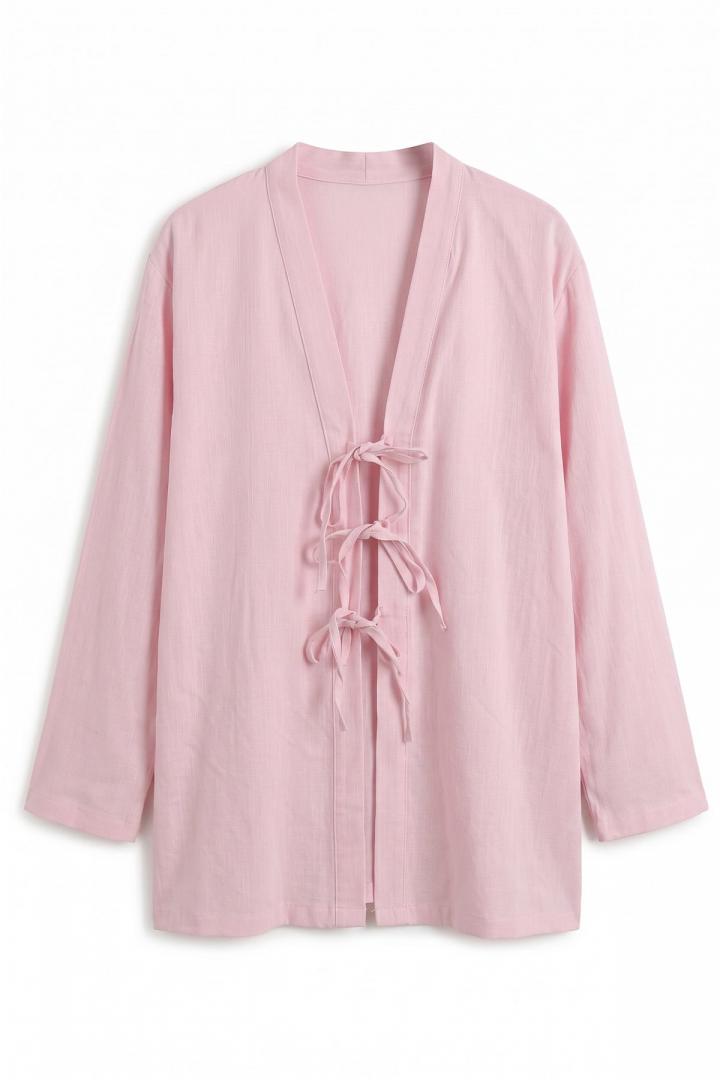 Üç Bağcıklı Tesettür Kimono 2339 - AÇIK PEMBE |  