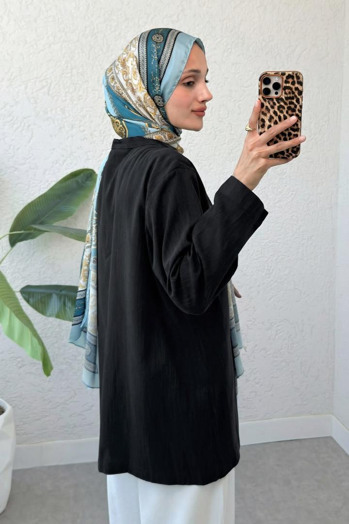 Üç Bağcıklı Tesettür Kimono 2339 - SİYAH |  