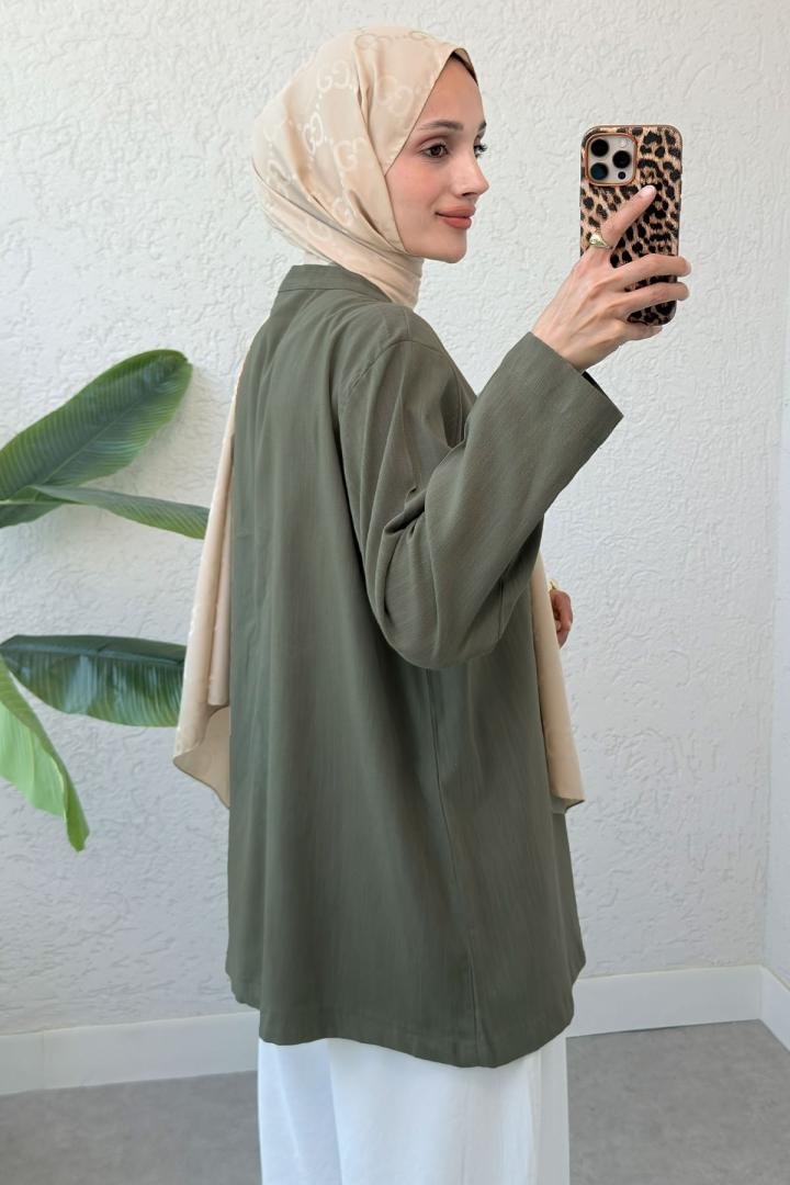 Üç Bağcıklı Tesettür Kimono 2339 - HAKİ |  