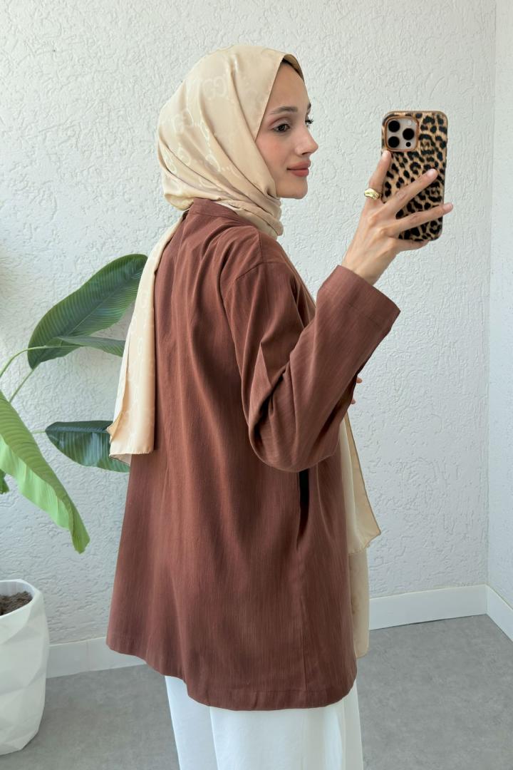 Üç Bağcıklı Tesettür Kimono 2339 - KAHVERENGİ |  
