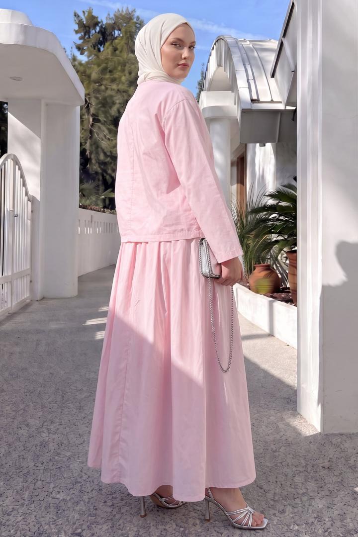 Broş Düğmeli Etekli Takım 2342 - PEMBE |  