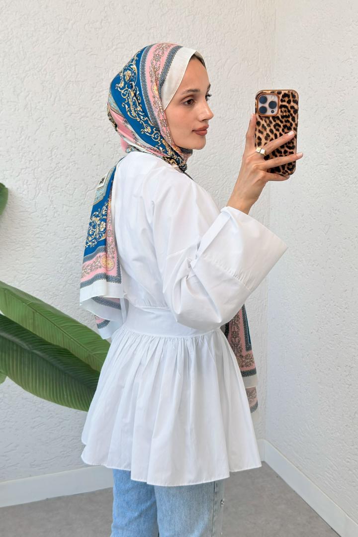 Kuşaklı Kimono Kol Tunik 2343 - BEYAZ |  