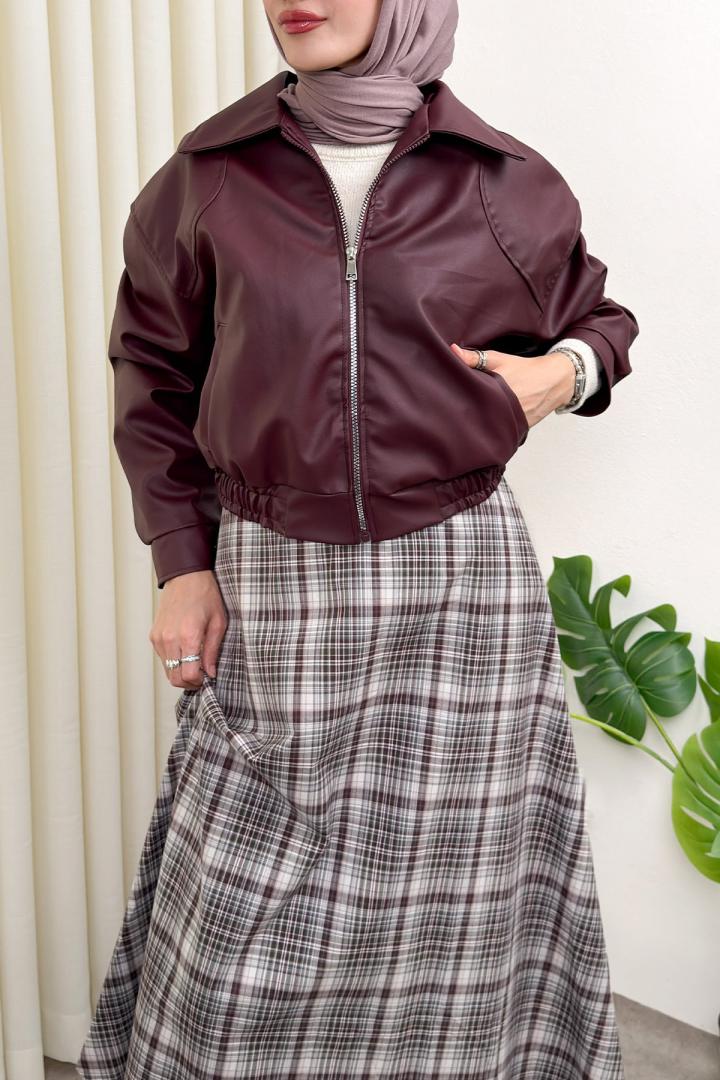 Beli Lastikli Suni Deri Ceket 2016 - BORDO |  